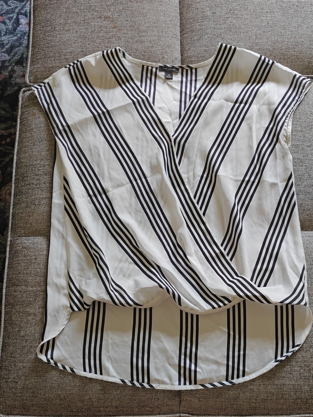 Ann Taylor Black & White Striped Surplice Blouse